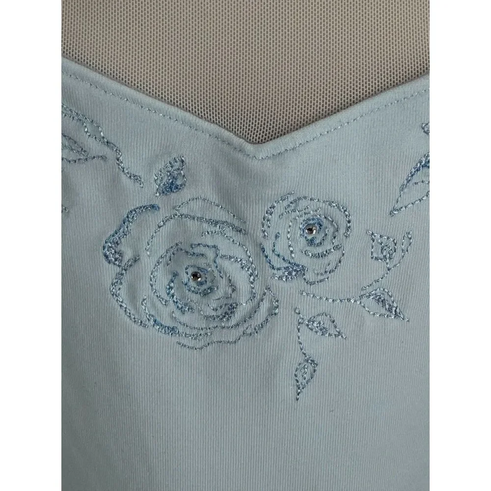 Bloch Girls Child Large 8-10 Blue Floral Rhinestone Mesh Dance Leotard